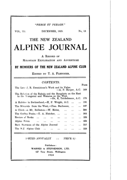 New Zealand Alpine Journal 1923 Vol 3 No 13 cover